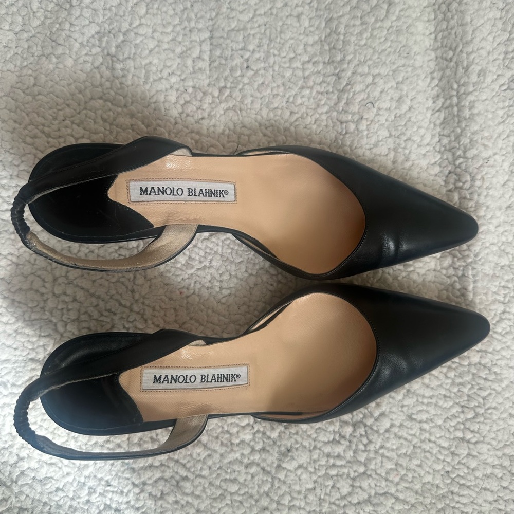 Manolo Blahnik Black Leather Heels - Picture 2 of 11